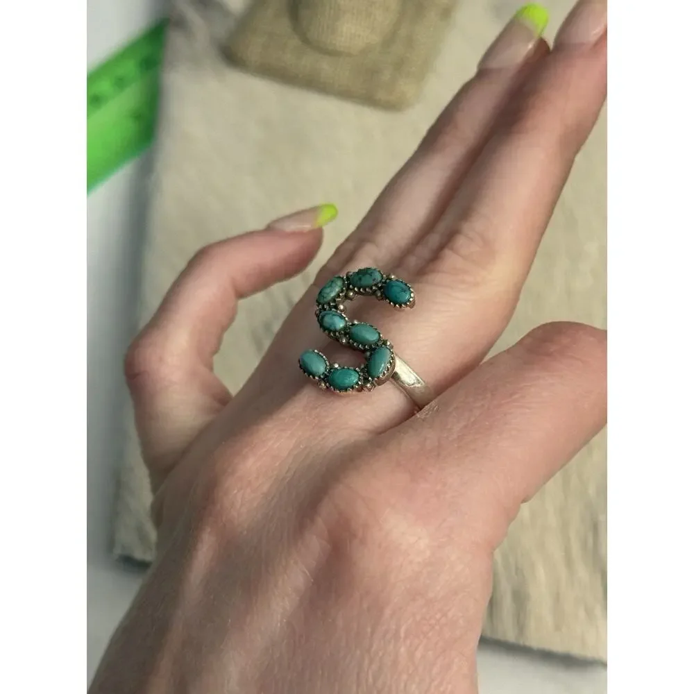 Sterling Silver 925 Blue Turquoise Multi-stone Letter Initial S Ring Size 9